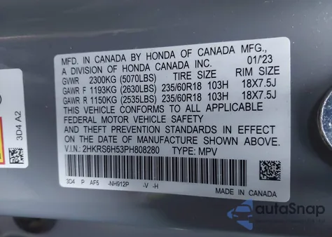 2023 Honda Cr-V Hybrid Sport из США, поврежденный, VIN 2HKRS6H53PH808280